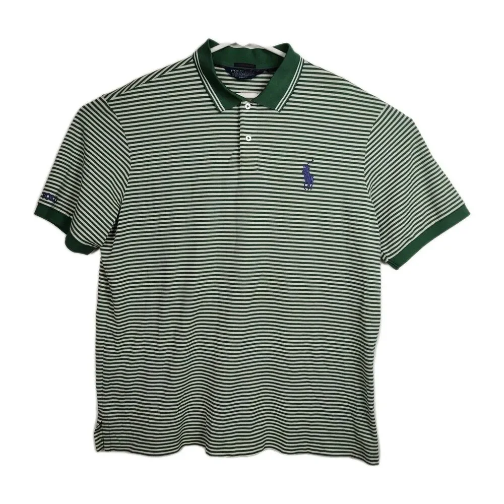 Polo Golf Ralph Lauren Polo Shirt Men's XXL Green/White Stripes Big Pony Pro Fit